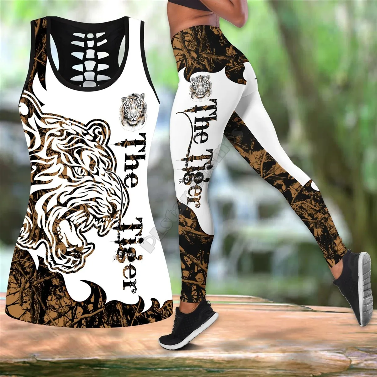 

PLstar Cosmos Tiger Brown Tattoo 3D Printed Tank Top+Legging Combo Outfit Yoga Fitness Soft Legging Summer Women For Girl