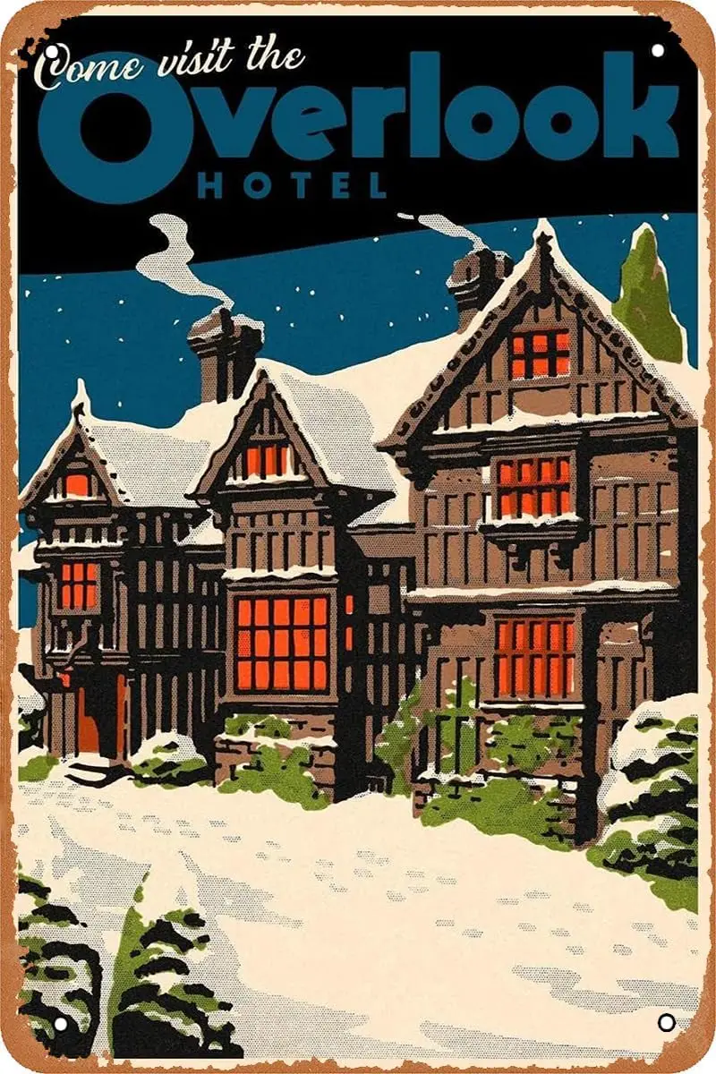 Come Visit The Overlook Hotel The Shining Famoso póster de película de terror, letrero de Metal Retro, letrero de estaño Vintage para decoración artística de pared del hogar B