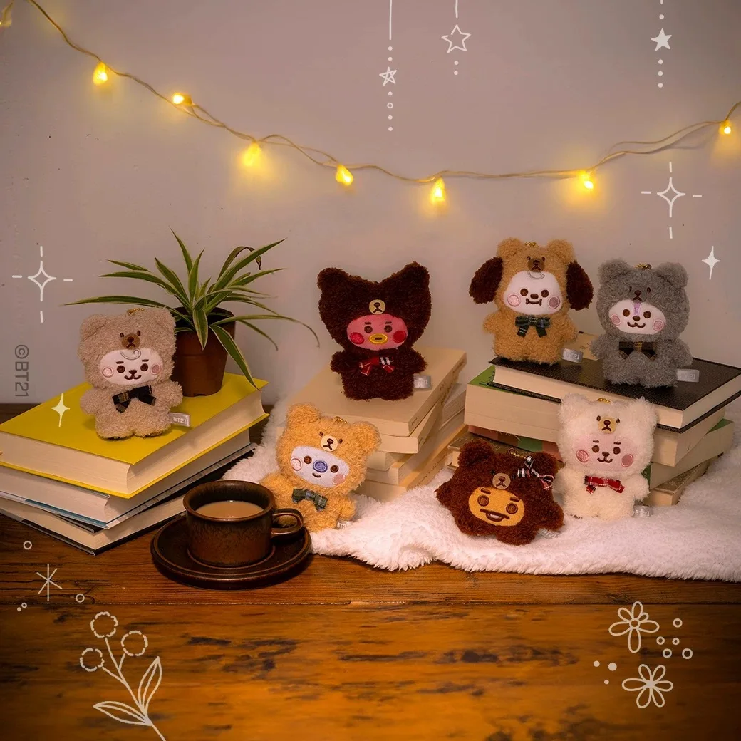 New K-pop bt21 limited edition series matching checkered plush hanging item, cute cartoon doll keychain hanging accessory 2026