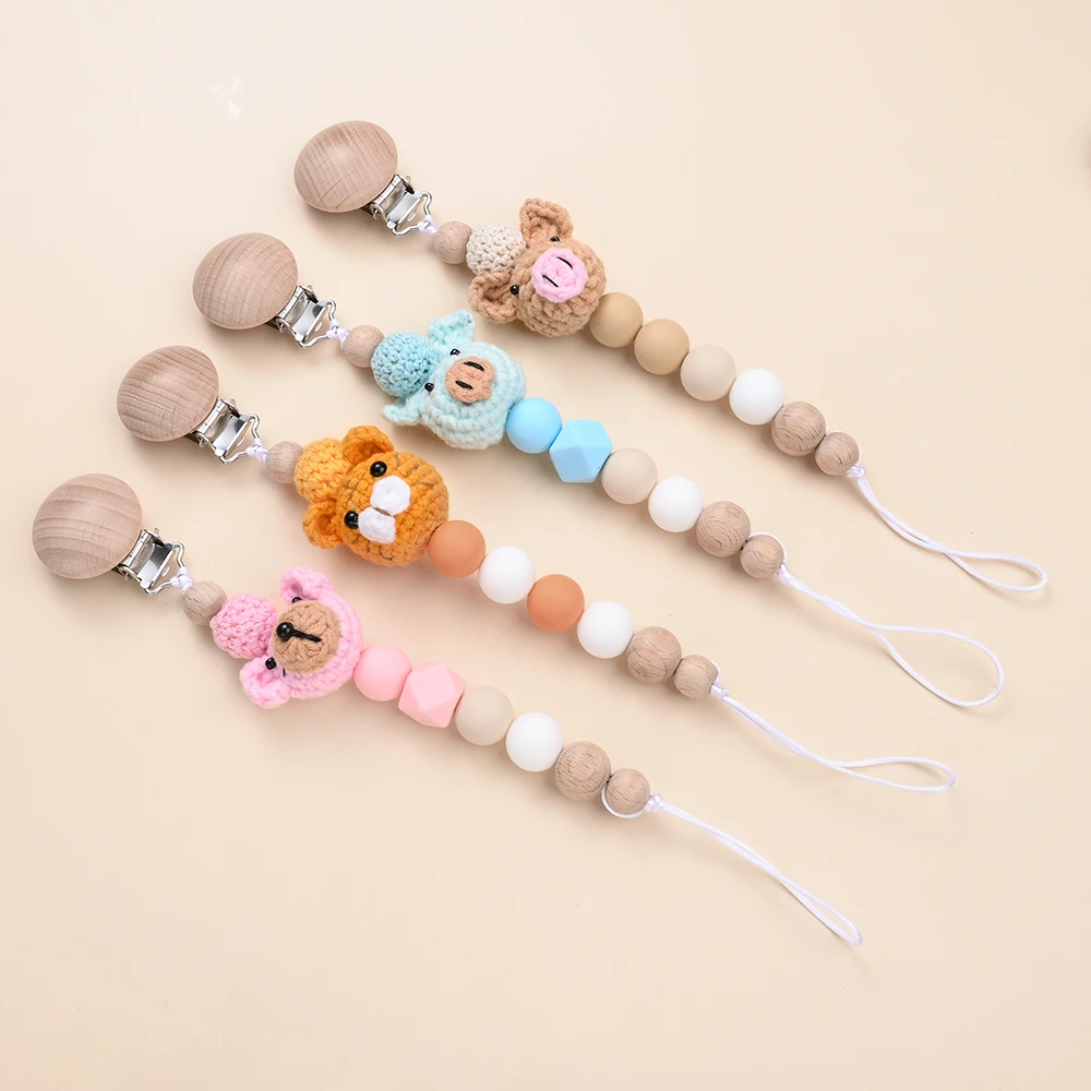 Silicone Beads Baby Pacifier Chain Cartoon Dummy Nipple Holder Boy Girl Teether Teething Chain Nursing Chew Gift