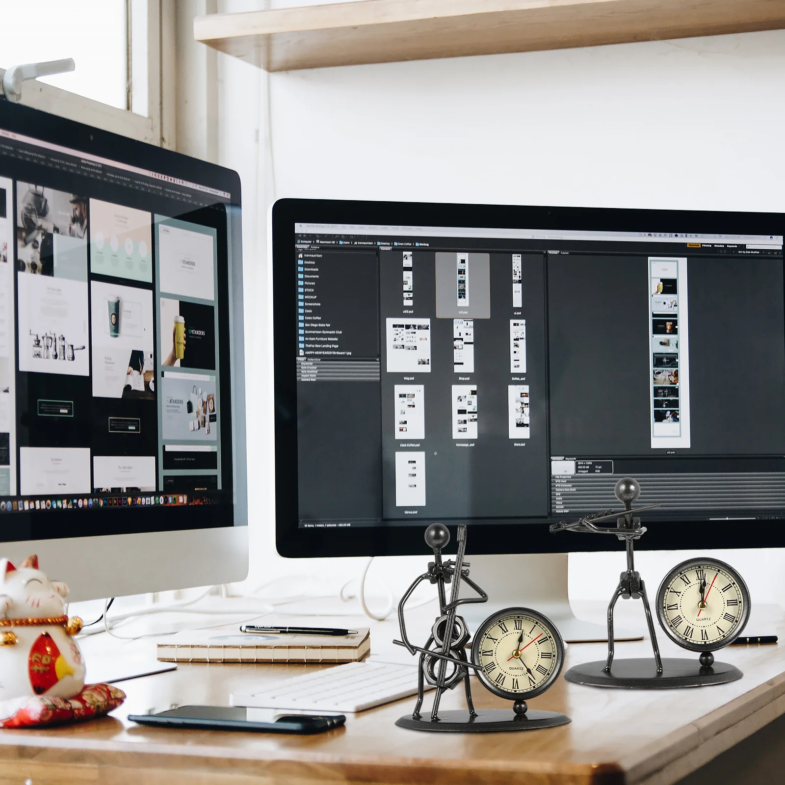 

2 pcs Clock Shape Desktop Ornament Iron Crafts For Home Office Decor Retro Metal Adornment Showcase Decorative Piece