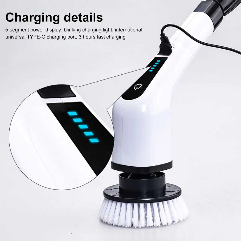 7 In 1 Cordless Power Scrubber Multipurpose Electric Spin Scrubber with 8 Replacement Brush Heads Rotatable Bathroom Accessories