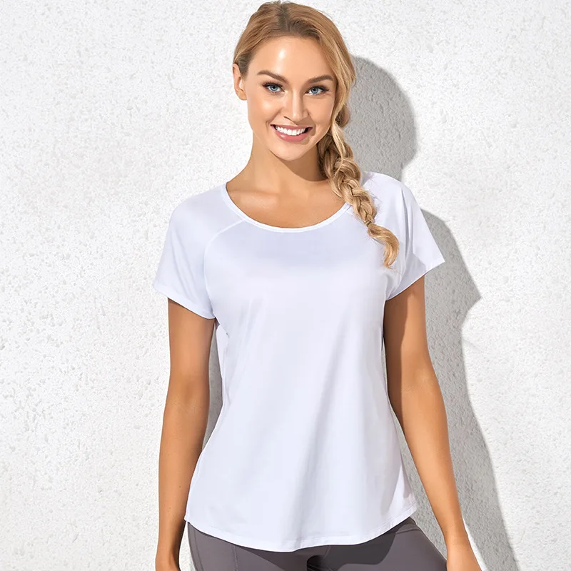 Solid Yoga Shirt donna camicetta a maniche corte Sexy Girl Sports Gym Top Running t-Shirt inverno autunno Fitness Sportswear