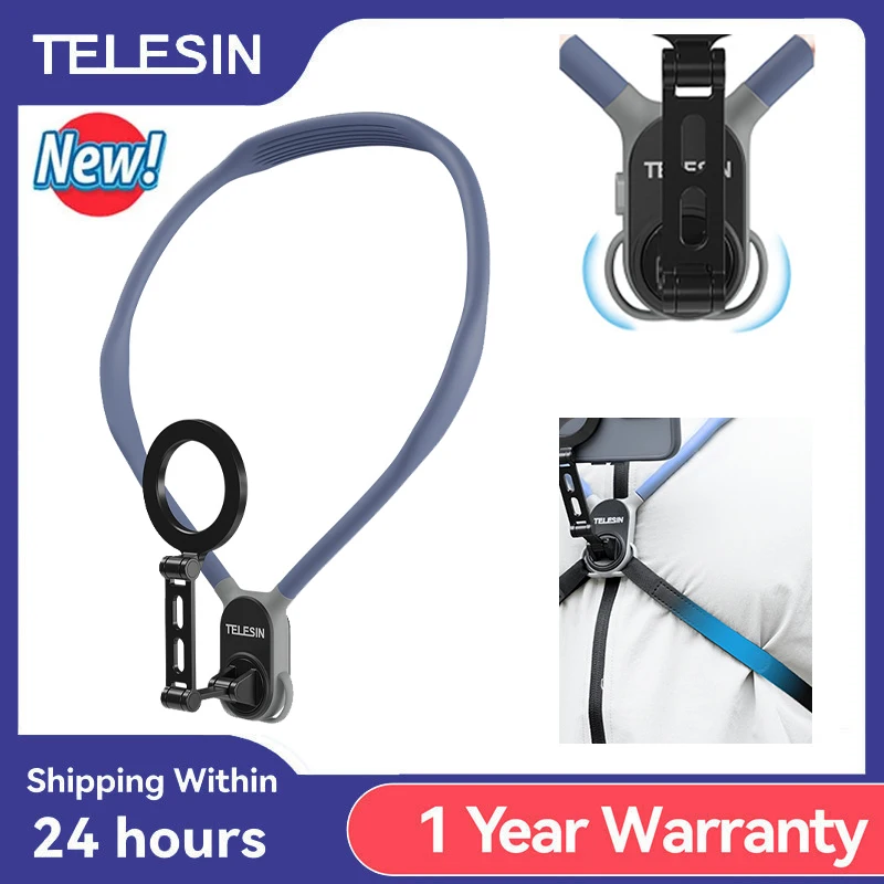 TELESIN Magnetic Neck Mount Silicone Quick Release Mobile Phone Hold For iPhone 15 14 13 12 11 10 Android And iOS Phone Holder