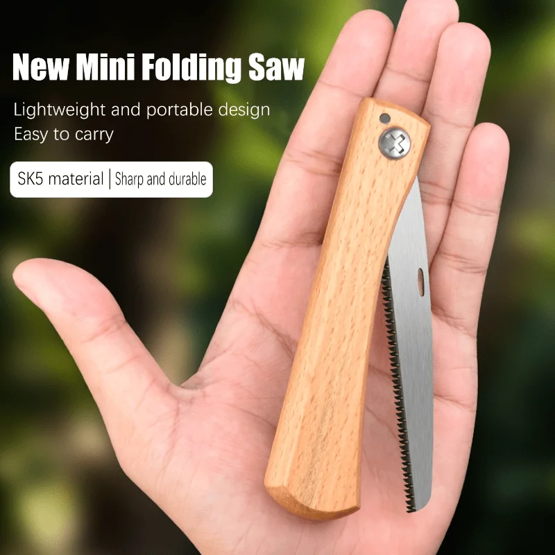 Portable Mini Foldable Hand Saw Beech Wood Handle Small Pruning Saw for Garden Tree Trimming Camping Woodworking Cutting Tool