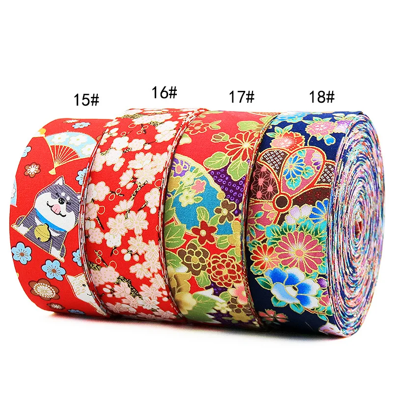 10M Cotton Japanese-style Gold Fish Peacock Printed Ribbon Crane Flower DIY Bow Hair Accessories Ribbon Supplies 2.5cm; 5cm