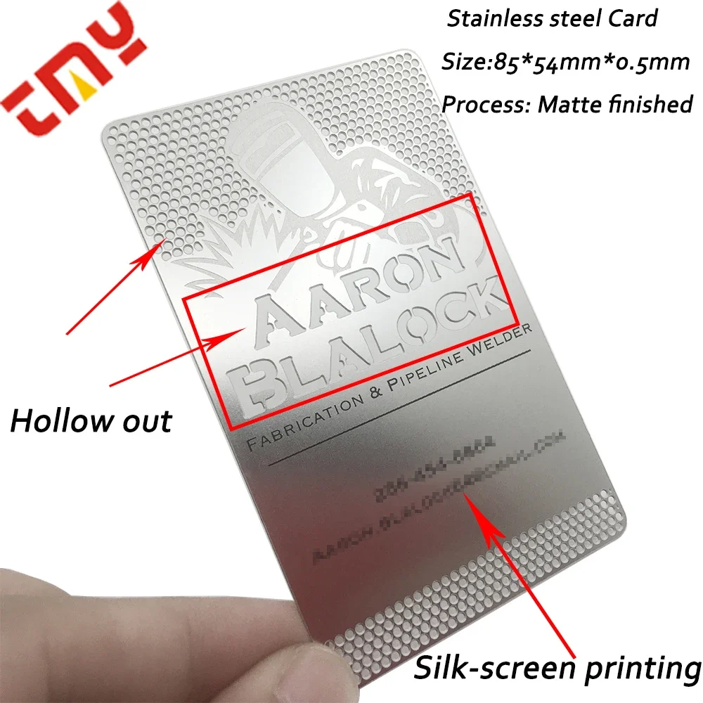 Tarjeta de visita de metal de acero inoxidable hueca con impresión personalizada de alta calidad