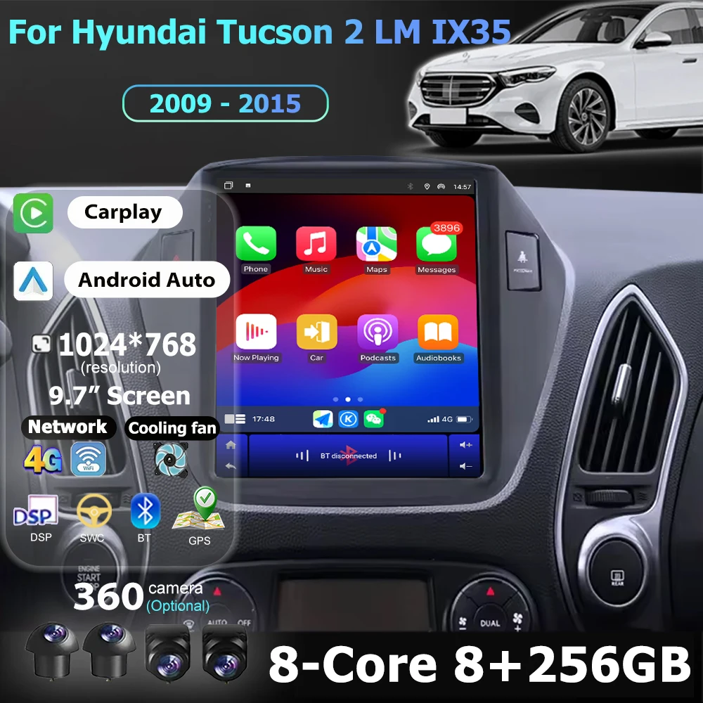 Car Radio Multimedia Video Player GPS Navigation For Hyundai Tucson 2 LM IX35 2009 - 2015 Android 16 Wireless Carplay DSP 9.7''