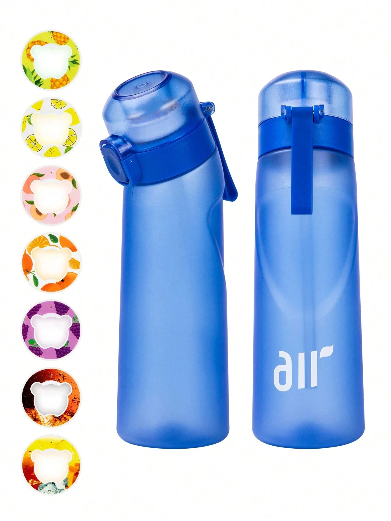 1pc luchtwaterfles met 1pc willekeurige smaakpods draagbaar transparant met rietje lekvrij geschikt voor buitensporten
