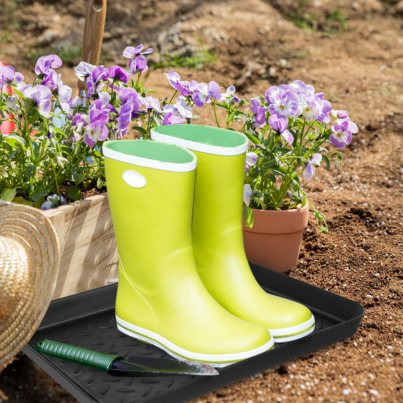 

Комплект из 2 пластиковых поддонов для мокрых обуви с приподнятым краем, для прихожей, для хранения обуви, защита пола, для грязной обуви, большие поддоны для мокрых ботинок