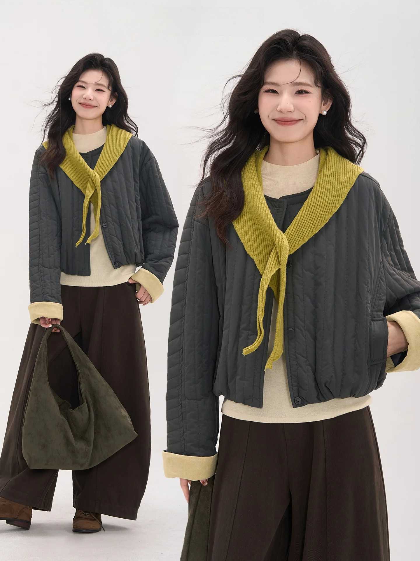 

Корейская вязаная накидка на плечи в полоску из хлопка, женское утепленное короткое пальто свободного кроя, зимняя верхняя одежда