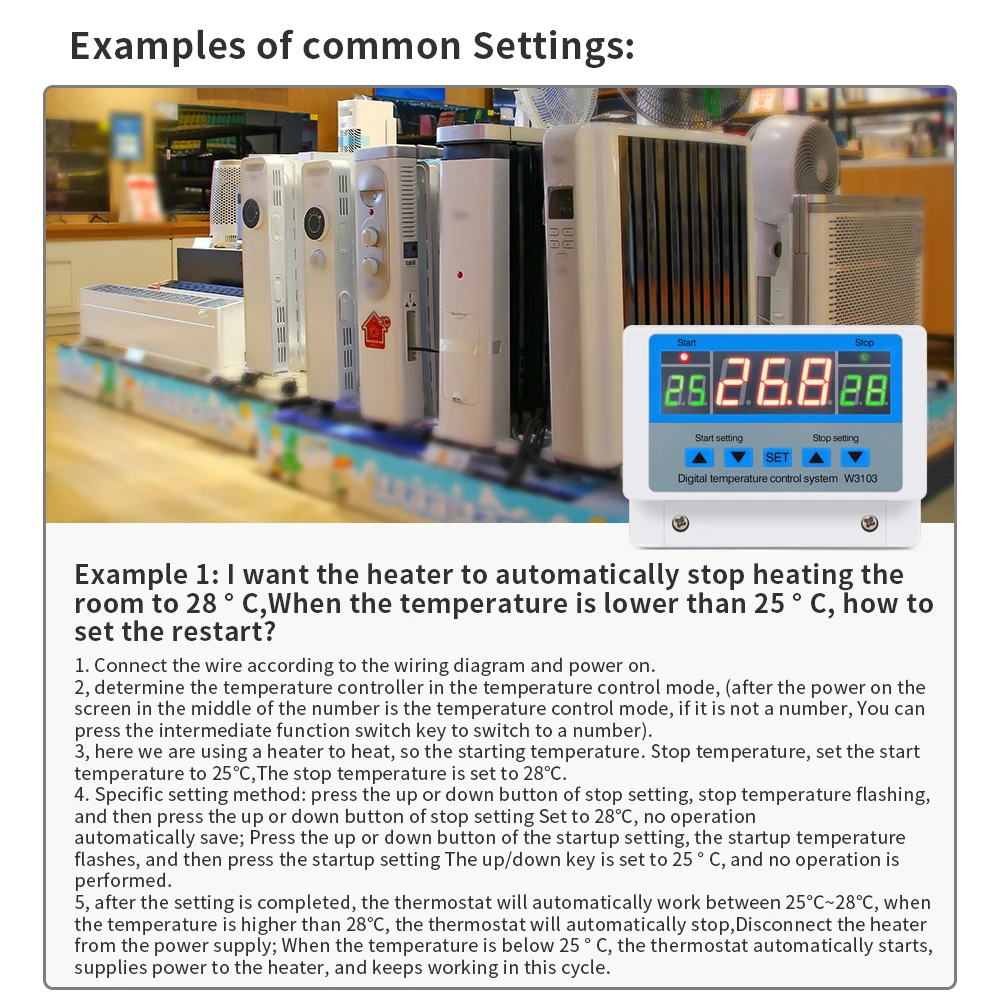 XH-W3103 디지털 온도 센서 미터 컨트롤러 5000W 30A 자동 난방 온도 조절기 수족관 온도 조절기