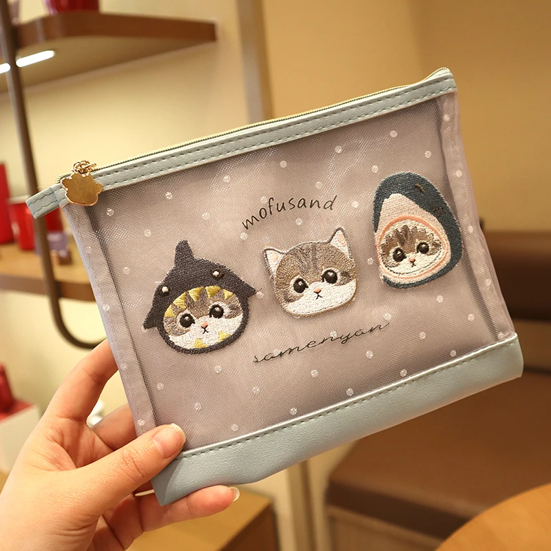 حقيبة تخزين شبكية مطرزة بقطعة قط كرتونية لطيفة على شكل سمكة قرش، حقيبة نقود على شكل قط أرنب، حافظة بطاقات، حقيبة تخزين على ال... #5