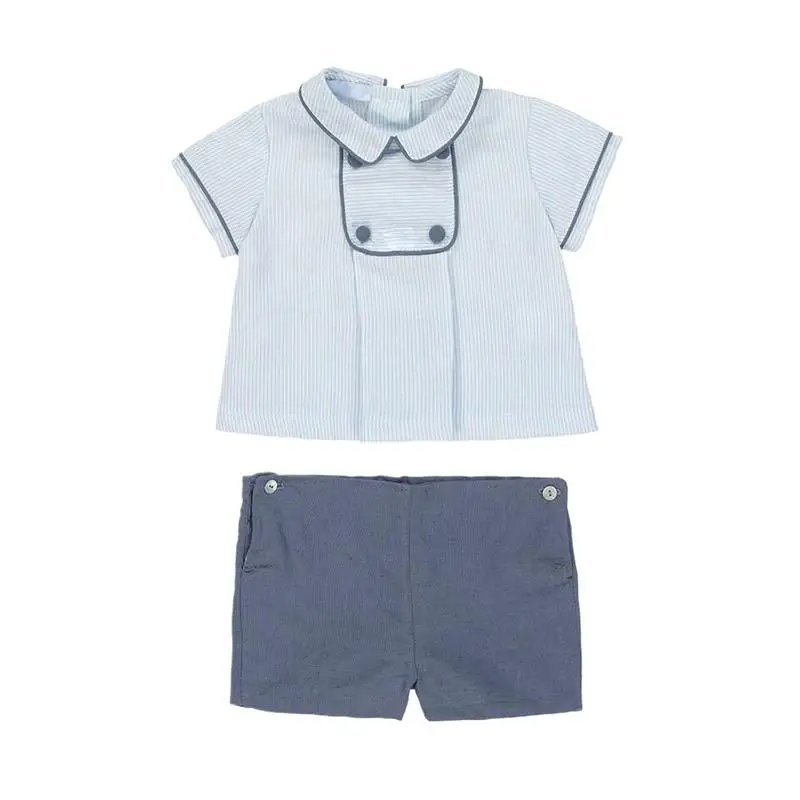 2024 Summer Baby Boys Set Turn-Down Collar Shirt Solid Shorts Children\'s Two Piece Sets Casual High Quality Cotton Toddler Suit