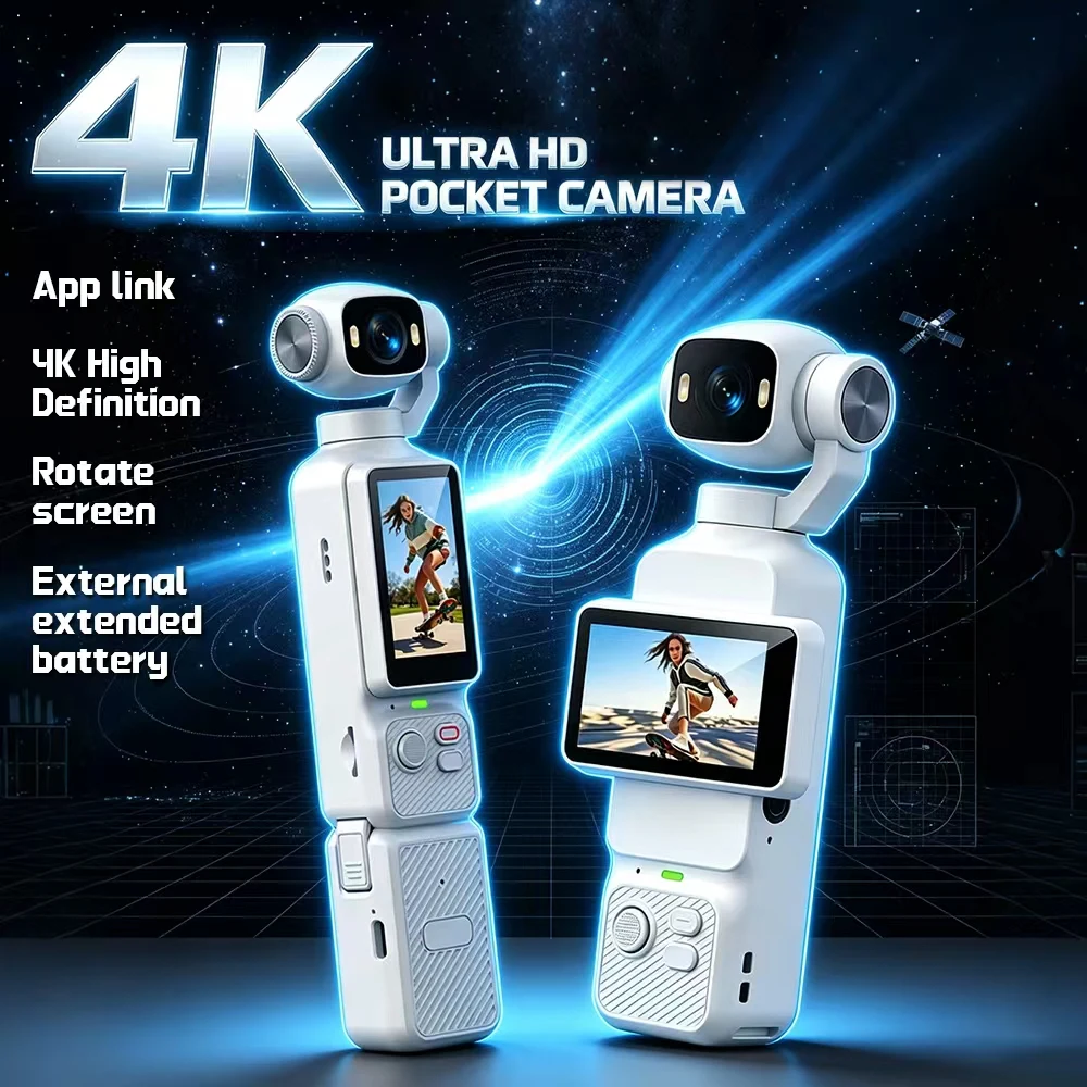LK-033 4K Pocket Handheld Gimbal Action Camera 180° Rotatable Lens Anti-Shake Vlog Video Cam with Fill Light