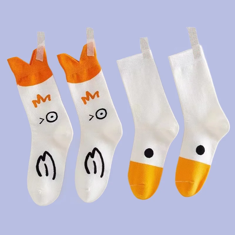 

5/10 Pairs Japanese Cute Cartoon Big White Goose Little Yellow Duck Couple Socks Women's Four Seasons New Middle-tube Socks