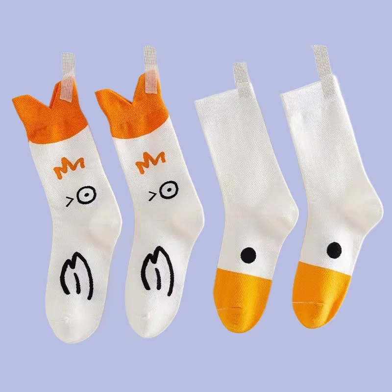 5/10 Pairs Japanese Cute Cartoon Big White Goose Little Yellow Duck Couple Socks Women's Four Seasons New Middle-tube Socks