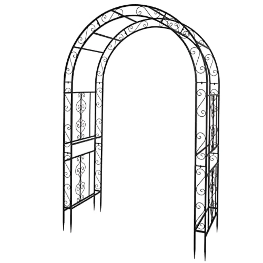 

7FT Garden Arch Arbor for Wedding Ceremony Party, Heavy Duty Metal, Black, Decorative Frame Stand Trellis with 7 Inch Ground St