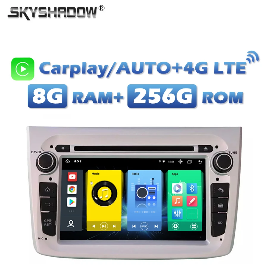 4G SIM IPS DSP 360 Carplay Auto Android 14.0 8G+256G Car DVD Player Wifi Bluetooth RADIO GPS For Alfa Romeo Mito 2009-2015 2016