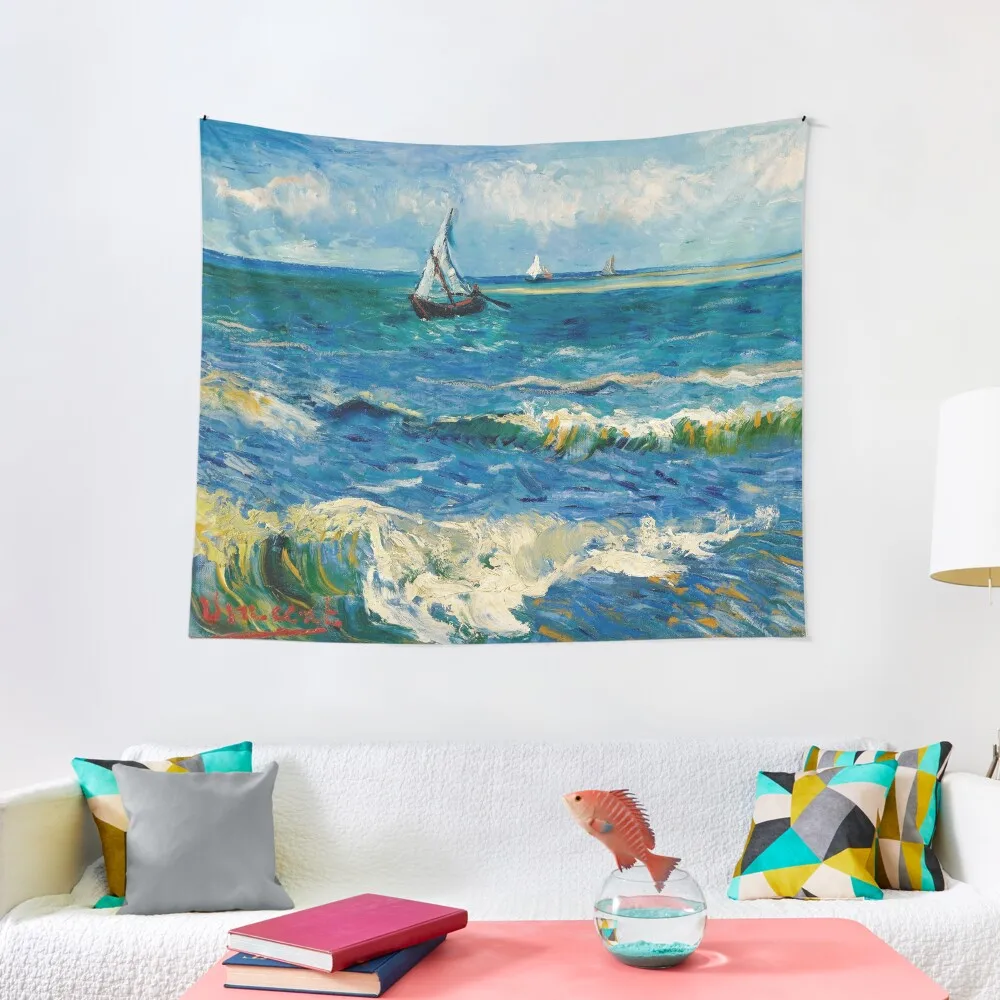 Seascape near Les Saintes-Maries-de-la-Mer by Vincent van Gogh Tapestry Decor Home Custom Decoration Aesthetic Tapestry