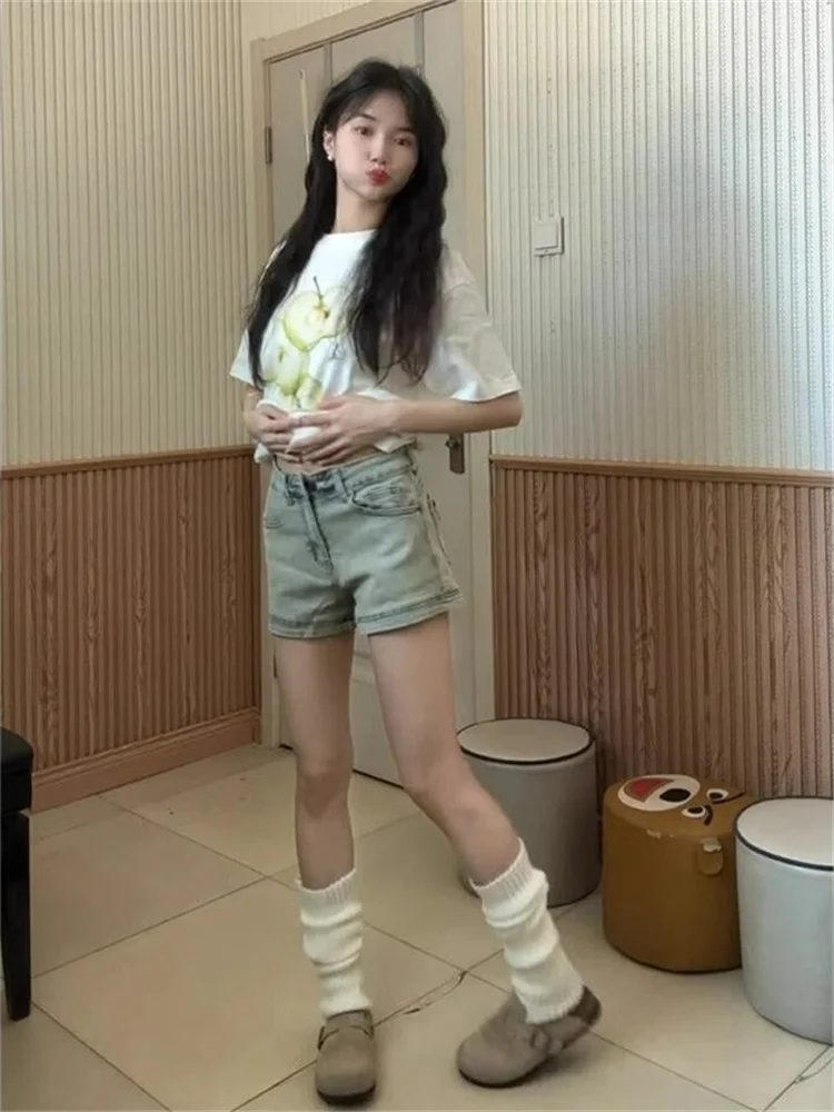 Americano retro luz wa cintura alta denim orts feminino 2025 outono novo tamanho pequeno doce picante envoltório em torno de uma linha calças quentes