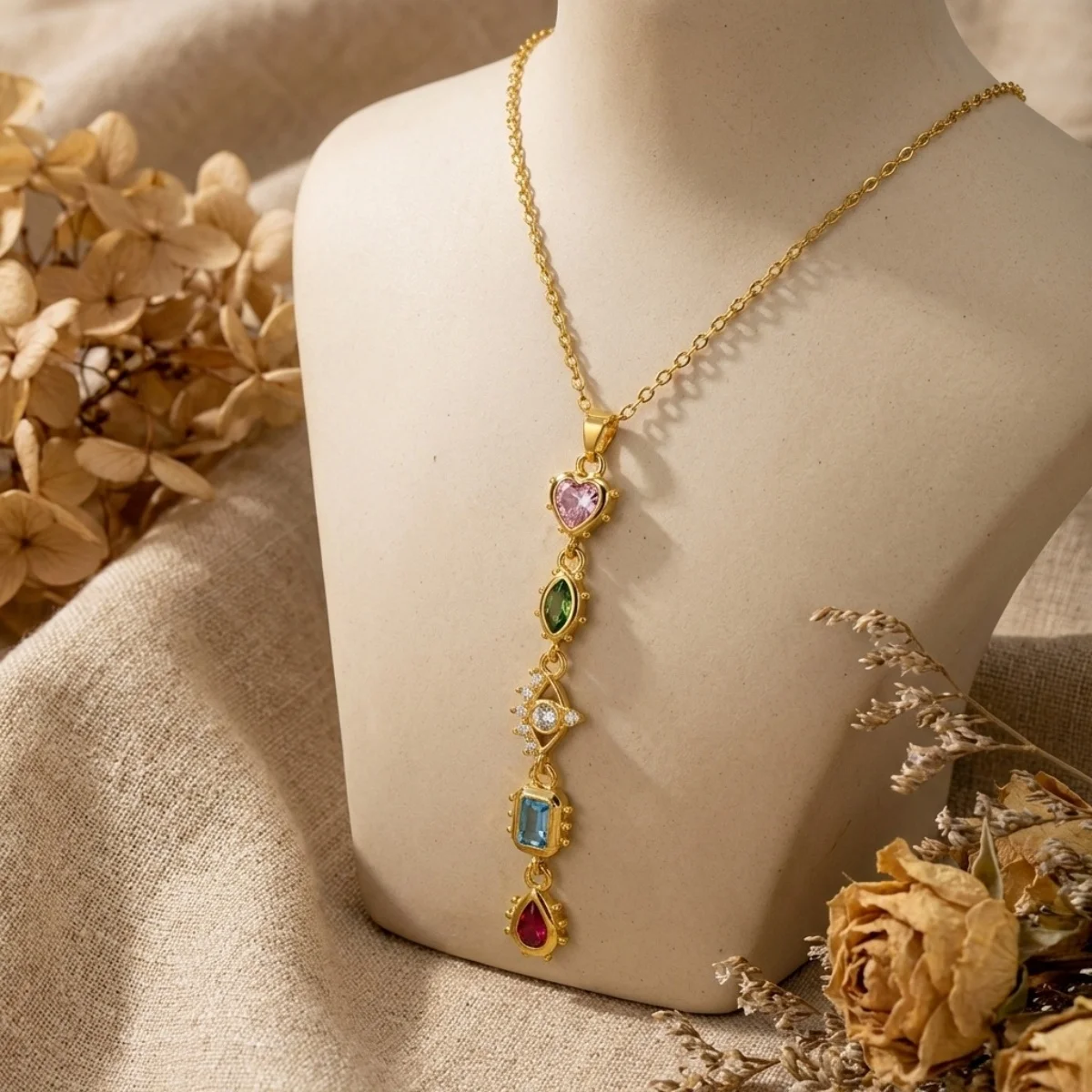 Glänzende Zirkon-Halskette mit geometrischen Verbindungsstücken und Quasten aus Edelstahl für Damen und Herren, Herz, Auge, Wassertropfen, Sonne, Mond, Stern, Choker-Schmuck – Detail 27