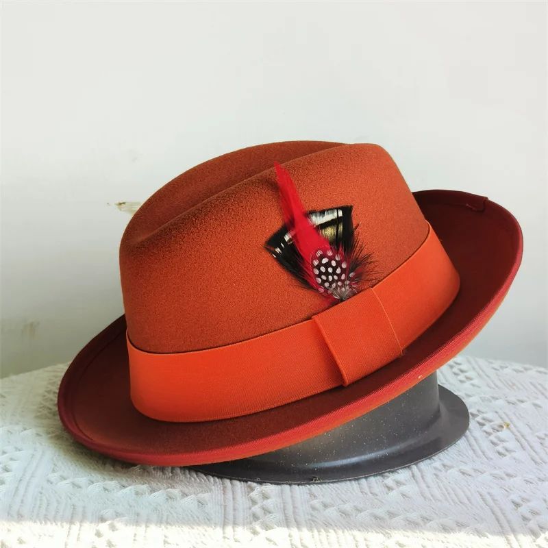 Trilby classic fedora hat with feather decoration top hat Women Men Gentleman Hamburger hat vintage hat Pork Pie sombrero hombre