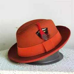 Trilby classic fedora hat with feather decoration top hat Women Men Gentleman Hamburger hat vintage hat Pork Pie sombrero hombre