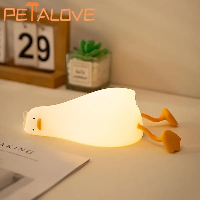 Silicone Cute Duck Night Light Kawaii Bedside Lamp for Kids Touch Sensor Nightlight Home Baby Nursery Decor Gift