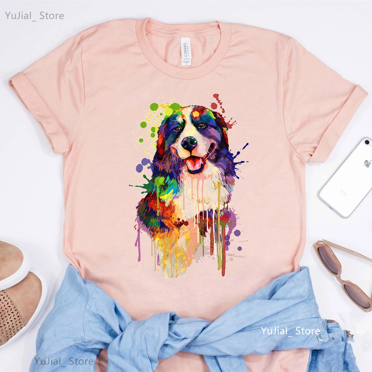 

Bernese Mountain/Dachshund Dog Graphic Print Pink T Shirt Girls Kawaii Dog Lover Tshirt Women Harajuku Shirt Summer T-Shirt