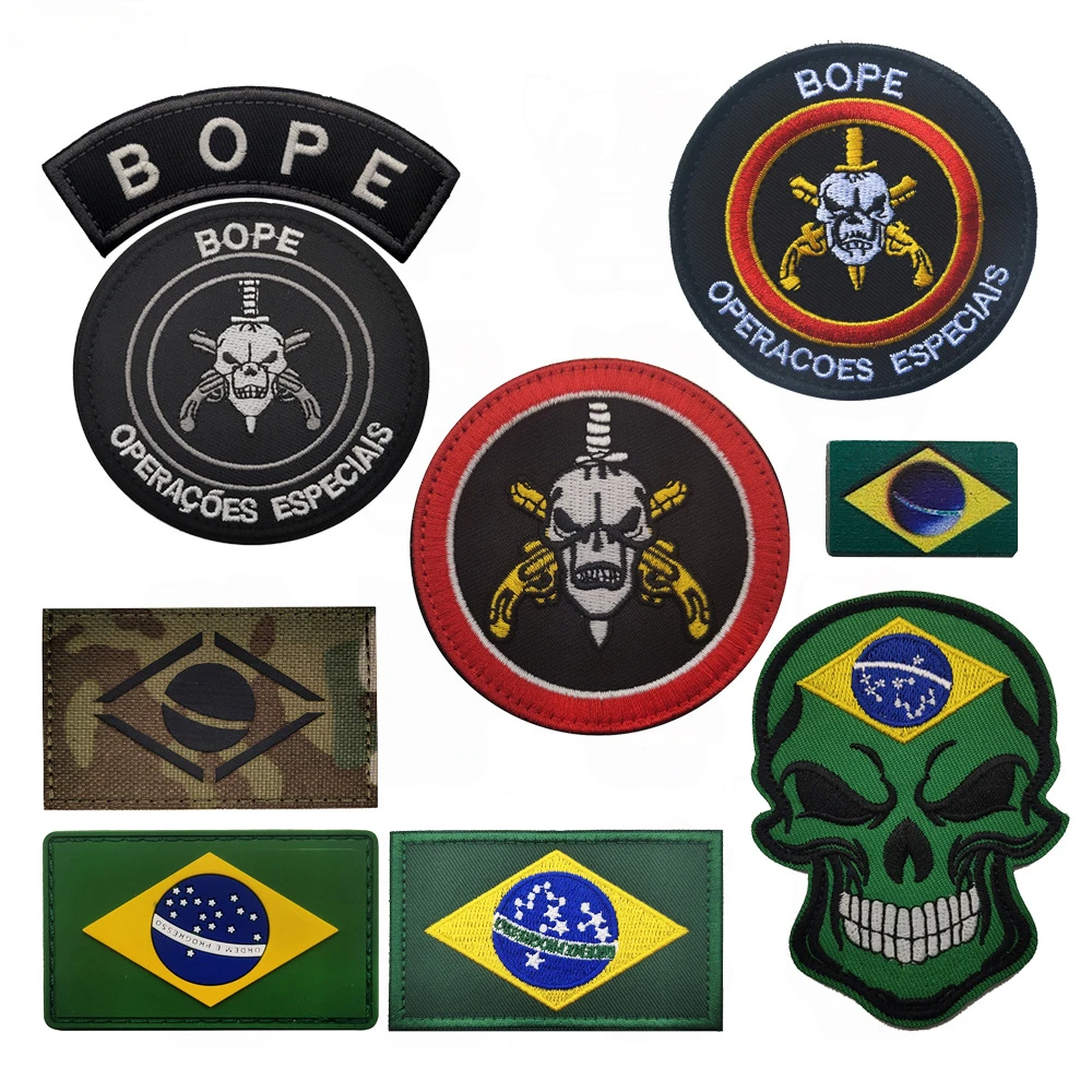 

Brazil Flag Embroidered Patches BOPE Special Forces Patch Military Tactical Armbands Chevron Hook&loop Badges On Backpack Helme