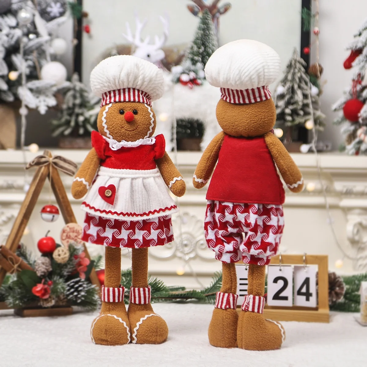 2025 New  Creative Cute Chef Couple Gingerbread Man Scalable Doll  Decoration Christmas Ornament