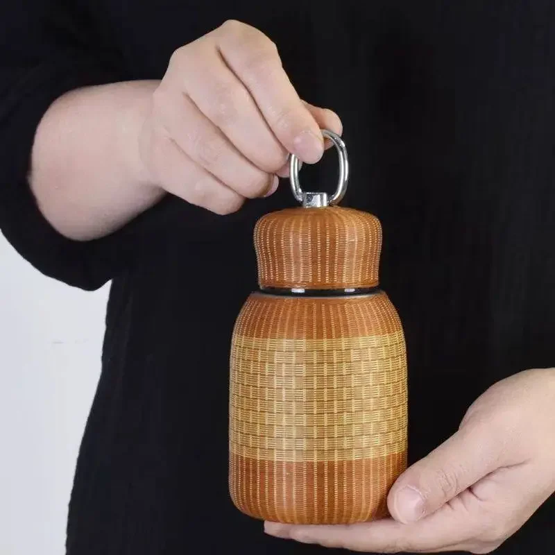 Bamboo woven water cup, bamboo silk buckle porcelain women's cup, creative thermos cup travel exquisite