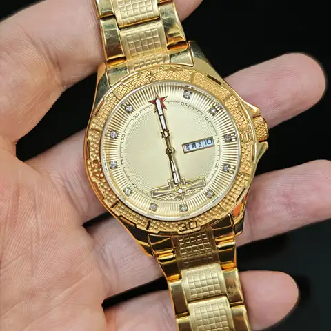 Reloj ultrafino de acero de precisión ultrafino para hombre, de élite contemporánea, dorado y deslumbrante, de cuarzo, con doble calendario, boss lov