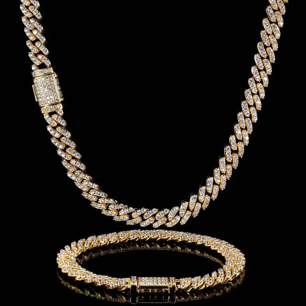 

Luxury 24K 9999 Pure Gold real gold Necklace 8mm Flip Button Single Row Full Diamond Cuban Chain Men's Bracelet