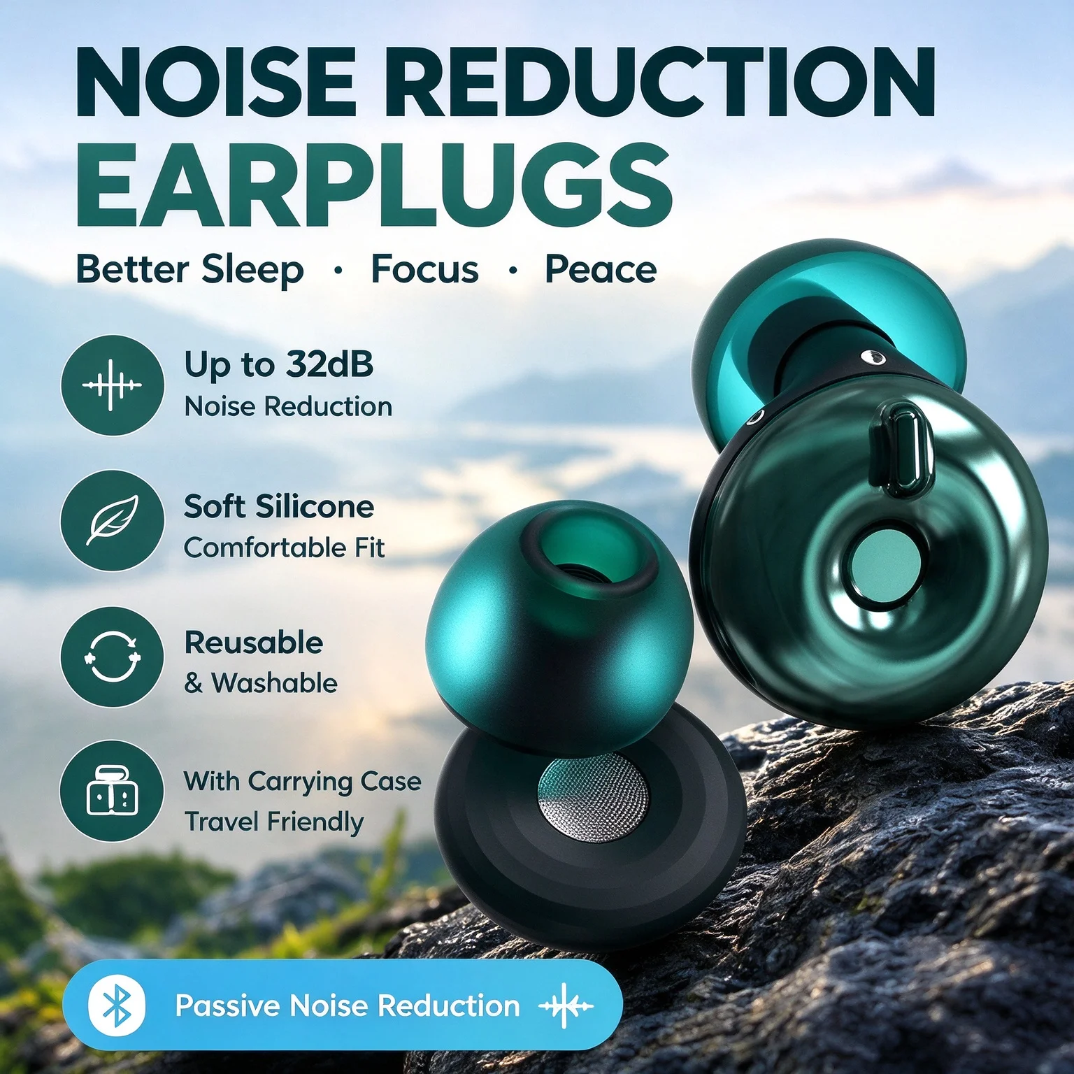 Reusable Noise Reduction Earplugs 18-32dB Adjustable Acoustic Filter Ear Plugs Soft Silicone for Sleeping Study Travel Work