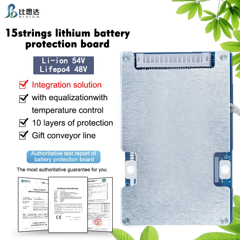 Bisida 15S BMS 54V Lithium-ion battery 48V lifepo4 battery with balance Common port for Electric bicycle battery pack