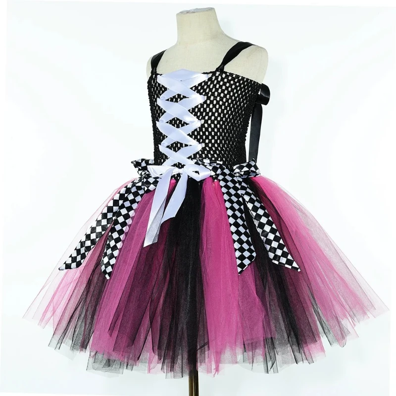Hot Pink Black Pirate Costumes for Girls Carnival Halloween Outfits Kids Captain Pirate Tutu Dress with Eyes Patch Head Bandana