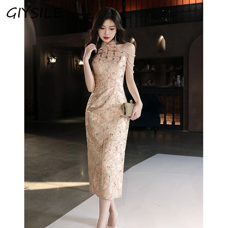 GIYSILE Banquet Evening Gowns Dresses Women 2024 New Classic Neck Chinese Cheongsam Engagement Dresses Evening Dress Party Dress