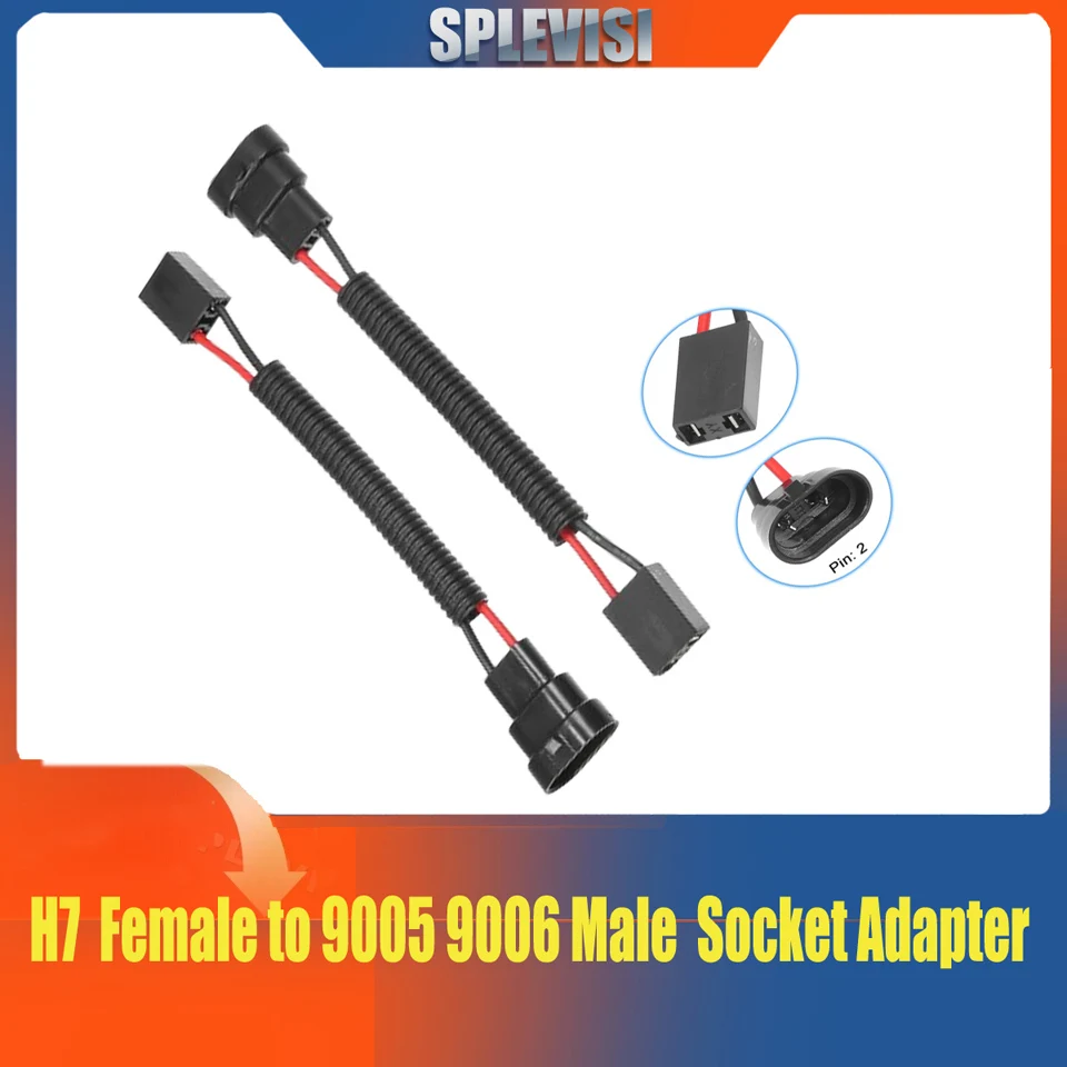 

H7 Female to 9005 9006 H10 Extension Wire Harness Headlight Fog Lamp Bulb Socket Adapter Pigtail, Durable Plastic Black
