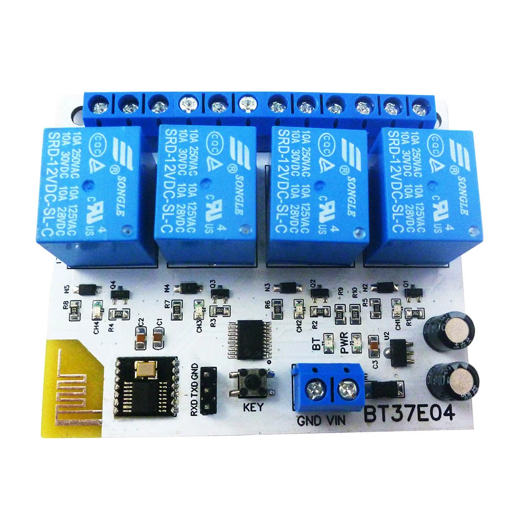 4Ch 2.4G Bluetooth-Compatible Relay Module BLE Switch Board AT Commands can be modified for Apple IOS Android IOT