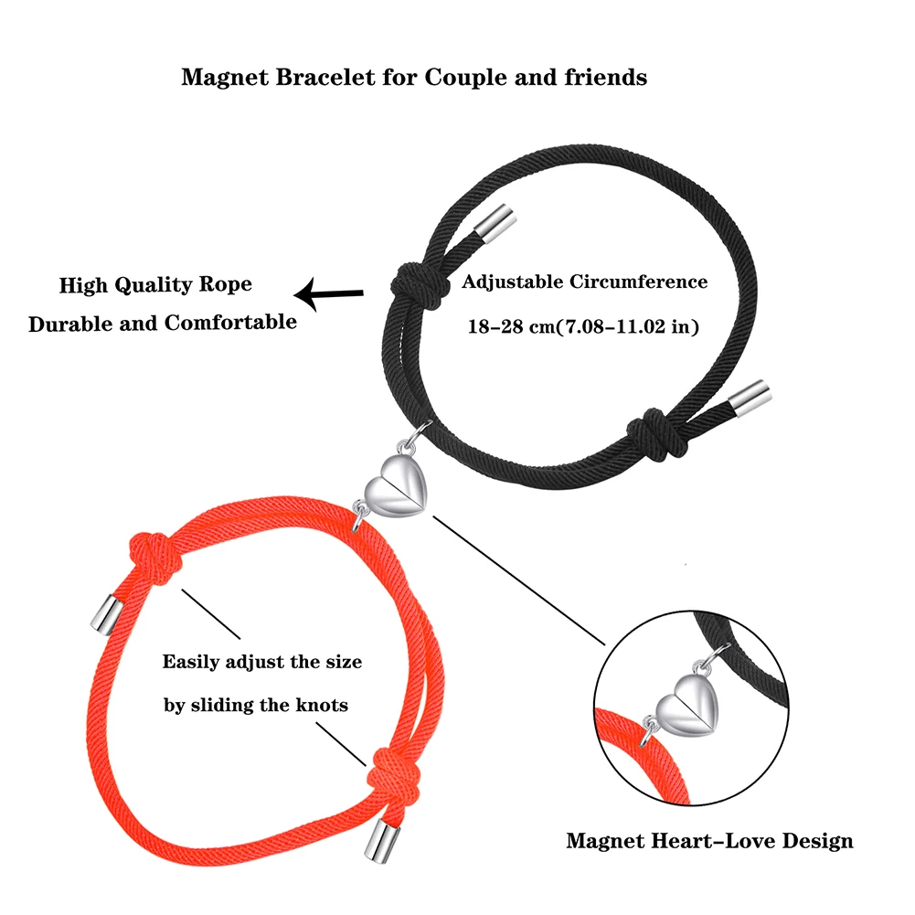 2pcs Couples Bracelets Heart Shaped Matching Friendship Bracelets for Women Men