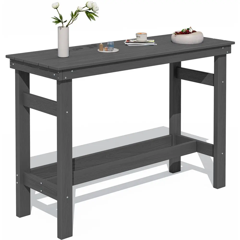 41 Outdoor Bar Table with 1.6 Umbrella Hole, HDPE Patio Bar Counter Height Table, AllWeather Rectangle Bar Table for Backyard,