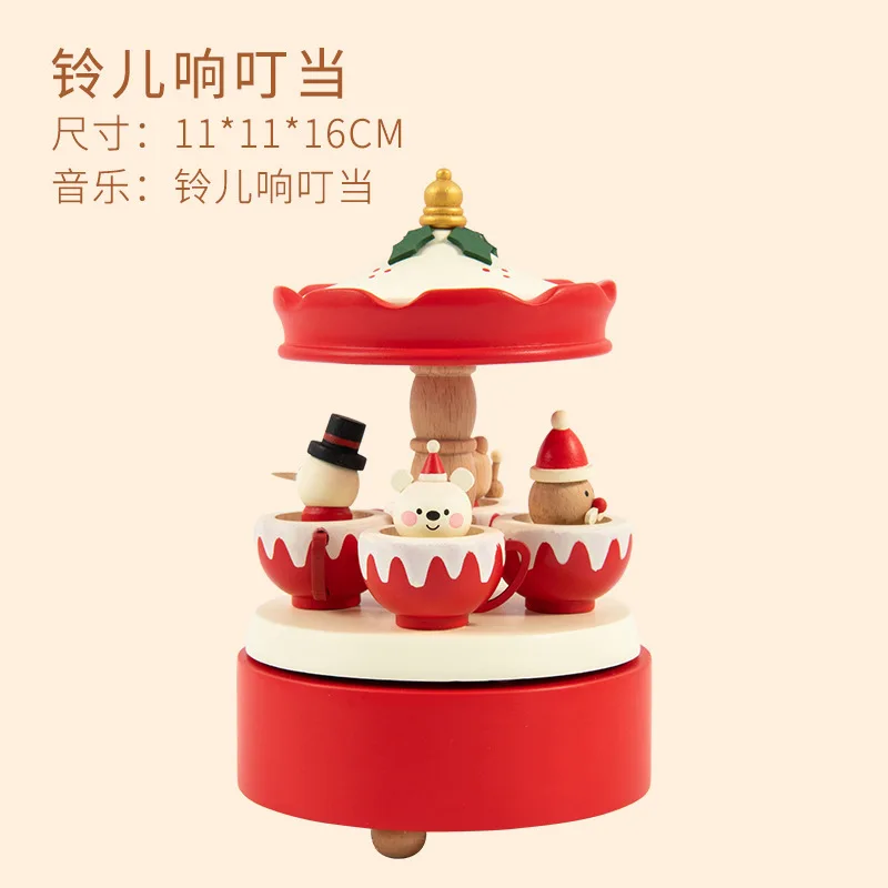 Creative gift doll Santa Claus Christmas tree carousel anniversary gift wooden music box music box