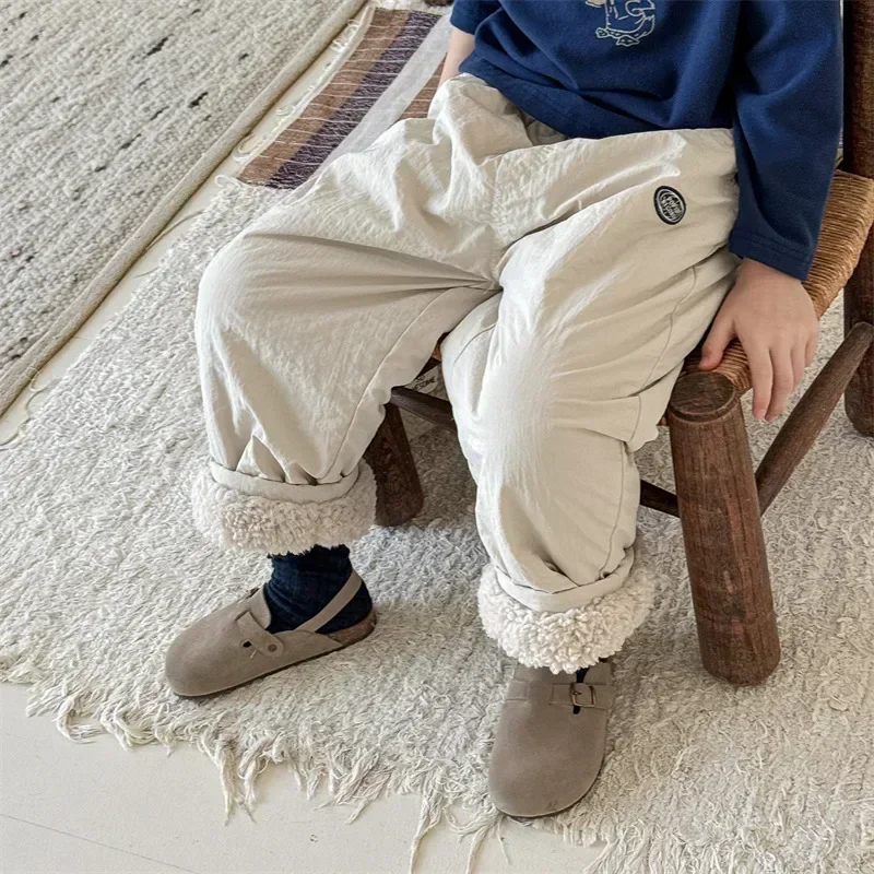 شتاء جديد زائد المخملية الصبي سراويل تقليدية دافئة القطن مبطن الفتاة السراويل 4636 الطفل السراويل 2025