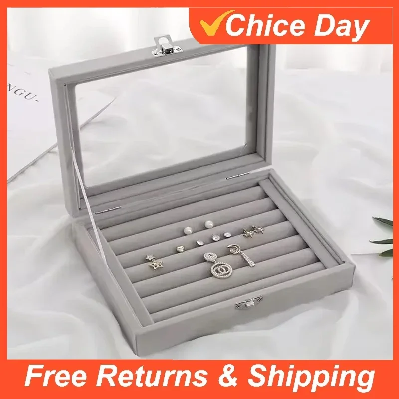Jewelry Storage Box Earring Ring Necklace Jewelry Display Box Jewelry Classification Dustproof Transparent Flip Lid Jewelry Amag