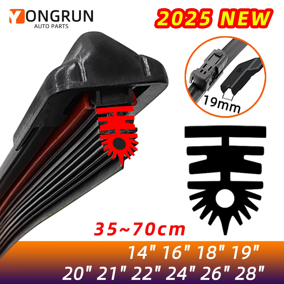 11-lagiger Gummiwischer für Auto-Frontscheibe, geeignet für 19-mm-Wischerblätter 14"16"18"19"20"22"24"26"28"Automobilteile