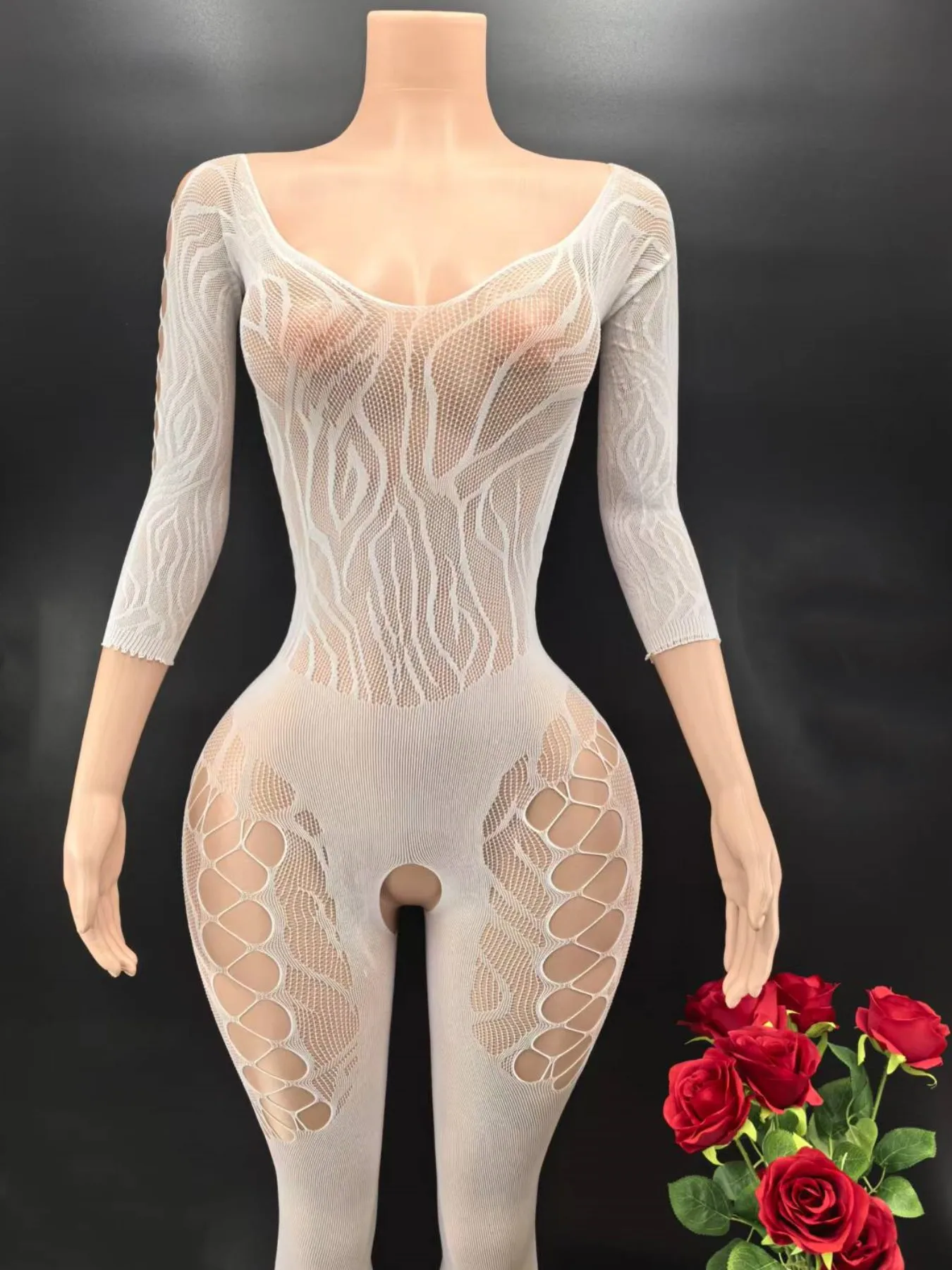 Bodycon مرونة شاش شفاف طويل الأكمام ارتداءها المرأة موضة منامة شبكة صيد السمك قصيرة النادي الليلي ملابس شبكية للحفلات