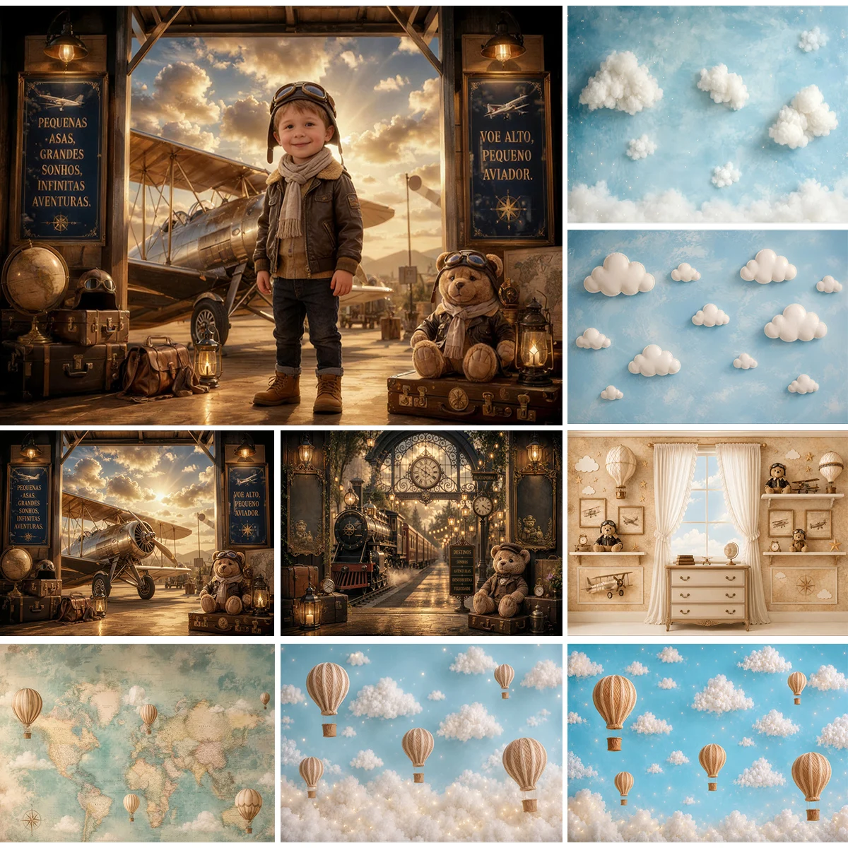 Photography Mapped - Children Photography Backdrop Vintage Pilot Airplane