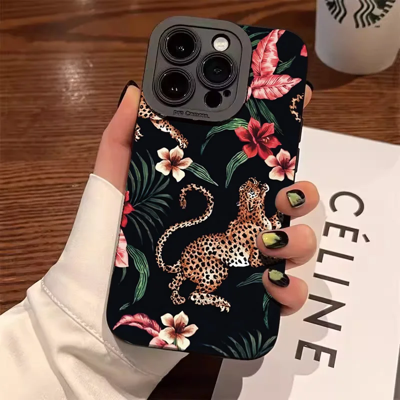 Leopard Eyes Flower Print Case For Samsung S26 Cases Galaxy S25 S24 Ultra S23 FE S22 Plus S21 A16 A56 A35 A55 A34 A54 A53 Cover